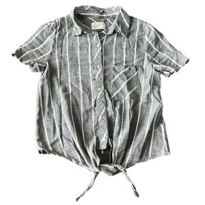 Universal Threads Gray with white stripes collar button up blouse with tie front